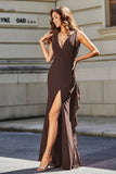 High Slit Long Sleeveless Jersey Formal Evening Mermaid Gown Prom Party Dresses