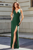 High Slit Long Sleeveless Jersey Formal Evening Mermaid Gown Prom Party Dresses