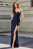 High Slit Long Sleeveless Jersey Formal Evening Mermaid Gown Prom Party Dresses
