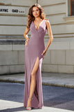 High Slit Long Sleeveless Jersey Formal Evening Mermaid Gown Prom Party Dresses