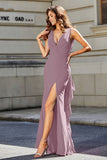 High Slit Long Sleeveless Jersey Formal Evening Mermaid Gown Prom Party Dresses