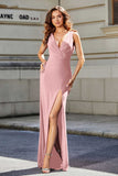 High Slit Long Sleeveless Jersey Formal Evening Mermaid Gown Prom Party Dresses