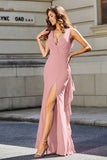 High Slit Long Sleeveless Jersey Formal Evening Mermaid Gown Prom Party Dresses