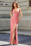 High Slit Long Sleeveless Jersey Formal Evening Mermaid Gown Prom Party Dresses