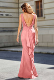 High Slit Long Sleeveless Jersey Formal Evening Mermaid Gown Prom Party Dresses