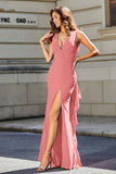 High Slit Long Sleeveless Jersey Formal Evening Mermaid Gown Prom Party Dresses