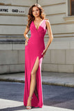 High Slit Long Sleeveless Jersey Formal Evening Mermaid Gown Prom Party Dresses