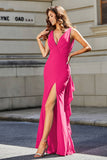 High Slit Long Sleeveless Jersey Formal Evening Mermaid Gown Prom Party Dresses