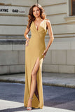 High Slit Long Sleeveless Jersey Formal Evening Mermaid Gown Prom Party Dresses