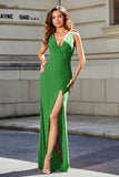 High Slit Long Sleeveless Jersey Formal Evening Mermaid Gown Prom Party Dresses