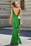 High Slit Long Sleeveless Jersey Formal Evening Mermaid Gown Prom Party Dresses
