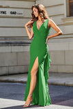 High Slit Long Sleeveless Jersey Formal Evening Mermaid Gown Prom Party Dresses