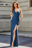 High Slit Long Sleeveless Jersey Formal Evening Mermaid Gown Prom Party Dresses
