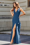 High Slit Long Sleeveless Jersey Formal Evening Mermaid Gown Prom Party Dresses