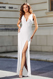 High Slit Long Sleeveless Jersey Formal Evening Mermaid Gown Prom Party Dresses