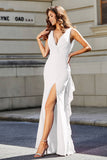 High Slit Long Sleeveless Jersey Formal Evening Mermaid Gown Prom Party Dresses