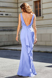 High Slit Long Sleeveless Jersey Formal Evening Mermaid Gown Prom Party Dresses