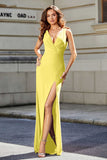 High Slit Long Sleeveless Jersey Formal Evening Mermaid Gown Prom Party Dresses