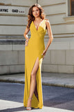 High Slit Long Sleeveless Jersey Formal Evening Mermaid Gown Prom Party Dresses