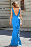 High Slit Long Sleeveless Jersey Formal Evening Mermaid Gown Prom Party Dresses