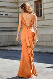 High Slit Long Sleeveless Jersey Formal Evening Mermaid Gown Prom Party Dresses