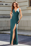 High Slit Long Sleeveless Jersey Formal Evening Mermaid Gown Prom Party Dresses