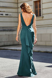 High Slit Long Sleeveless Jersey Formal Evening Mermaid Gown Prom Party Dresses