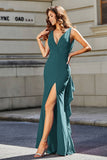 High Slit Long Sleeveless Jersey Formal Evening Mermaid Gown Prom Party Dresses
