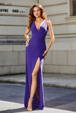 High Slit Long Sleeveless Jersey Formal Evening Mermaid Gown Prom Party Dresses