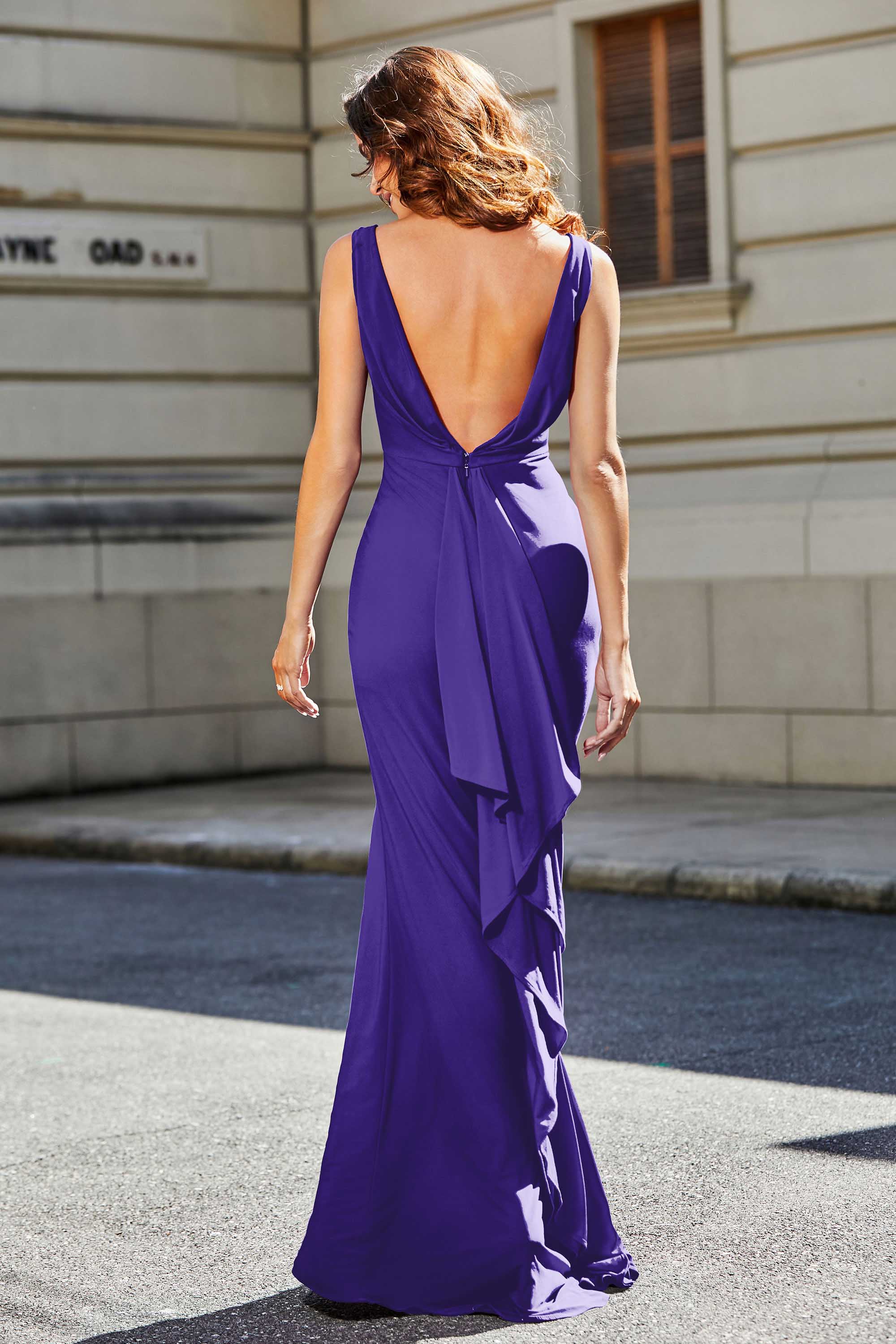 High Slit Long Sleeveless Jersey Formal Evening Mermaid Gown Prom Party Dresses