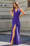 High Slit Long Sleeveless Jersey Formal Evening Mermaid Gown Prom Party Dresses