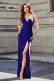 High Slit Long Sleeveless Jersey Formal Evening Mermaid Gown Prom Party Dresses