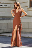 High Slit Long Sleeveless Jersey Formal Evening Mermaid Gown Prom Party Dresses