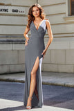 High Slit Long Sleeveless Jersey Formal Evening Mermaid Gown Prom Party Dresses