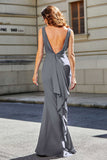 High Slit Long Sleeveless Jersey Formal Evening Mermaid Gown Prom Party Dresses