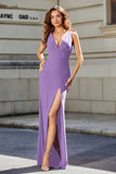 High Slit Long Sleeveless Jersey Formal Evening Mermaid Gown Prom Party Dresses