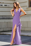 High Slit Long Sleeveless Jersey Formal Evening Mermaid Gown Prom Party Dresses