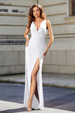 High Slit Long Sleeveless Jersey Formal Evening Mermaid Gown Prom Party Dresses