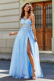 One-Shoulder-Applikation mit hohem Schlitz, Tüll, Abschlussballkleid, formelle Abendkleider