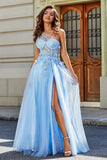 One-Shoulder-Applikation mit hohem Schlitz, Tüll, Abschlussballkleid, formelle Abendkleider