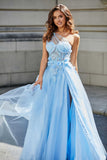 One-Shoulder-Applikation mit hohem Schlitz, Tüll, Abschlussballkleid, formelle Abendkleider