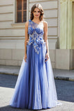 One-Shoulder-Applikation mit hohem Schlitz, Tüll, Abschlussballkleid, formelle Abendkleider