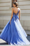 One-Shoulder-Applikation mit hohem Schlitz, Tüll, Abschlussballkleid, formelle Abendkleider
