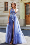 One-Shoulder-Applikation mit hohem Schlitz, Tüll, Abschlussballkleid, formelle Abendkleider