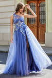 One-Shoulder-Applikation mit hohem Schlitz, Tüll, Abschlussballkleid, formelle Abendkleider