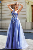 One-Shoulder-Applikation mit hohem Schlitz, Tüll, Abschlussballkleid, formelle Abendkleider
