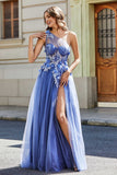 One-Shoulder-Applikation mit hohem Schlitz, Tüll, Abschlussballkleid, formelle Abendkleider