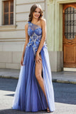 One-Shoulder-Applikation mit hohem Schlitz, Tüll, Abschlussballkleid, formelle Abendkleider