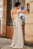 Off Shoulder High Slit Mermaid Satin Formal Evening Gown Prom Party Dresses