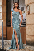 Off Shoulder High Slit Mermaid Satin Formal Evening Gown Prom Party Dresses